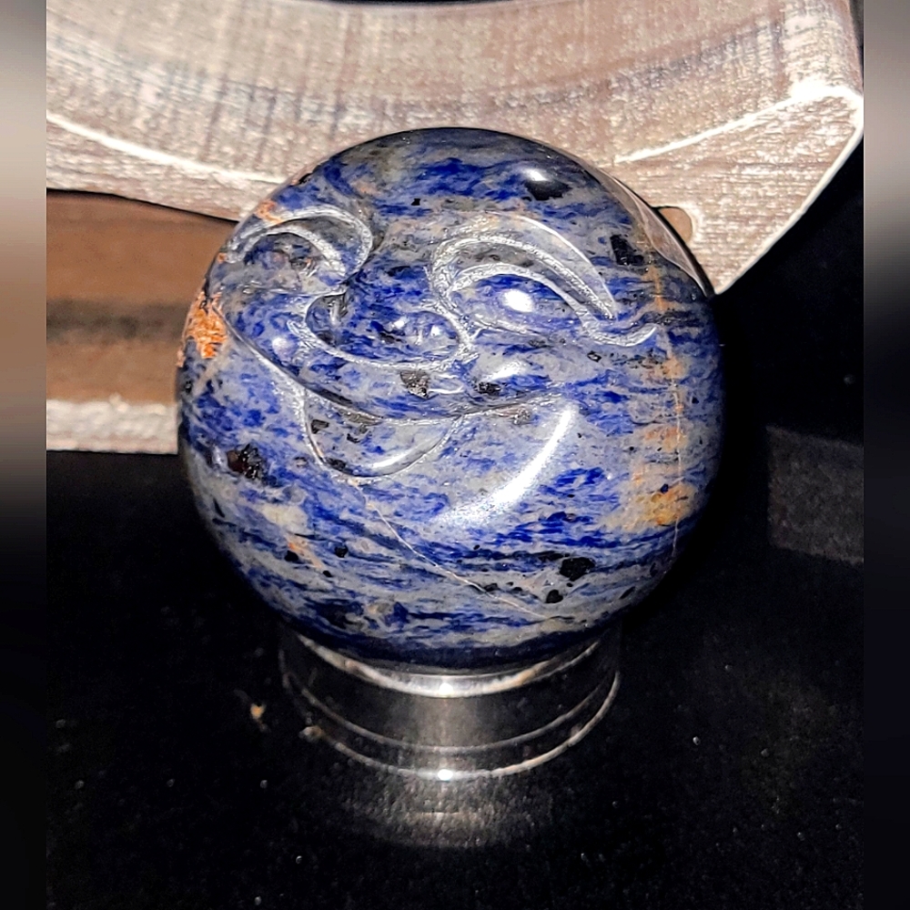 Sunset Sodalite Buddha Smiley Face Crystal Sphere Meditation Yoga Stone